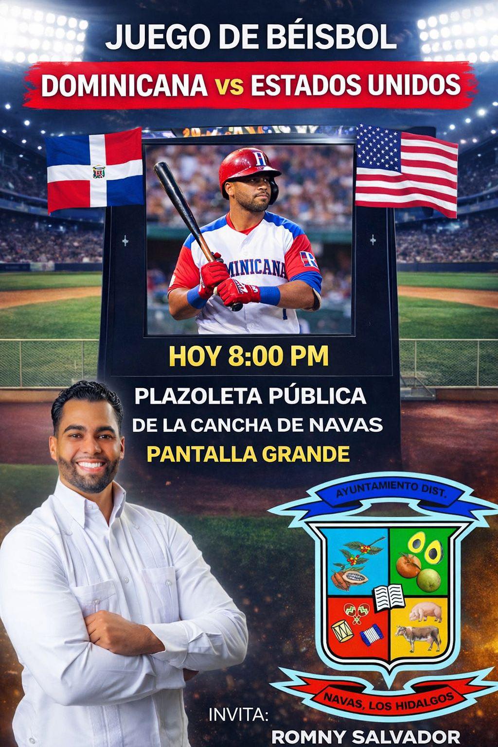 Junta Distrital Navas Invitan a transmisión en pantalla gigante del juego Dominicana vs Estados Unidos