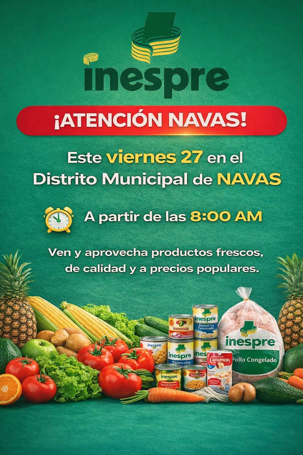 Bodega móvil de INESPRE llegará a Vista Alegre este viernes 27 de marzo