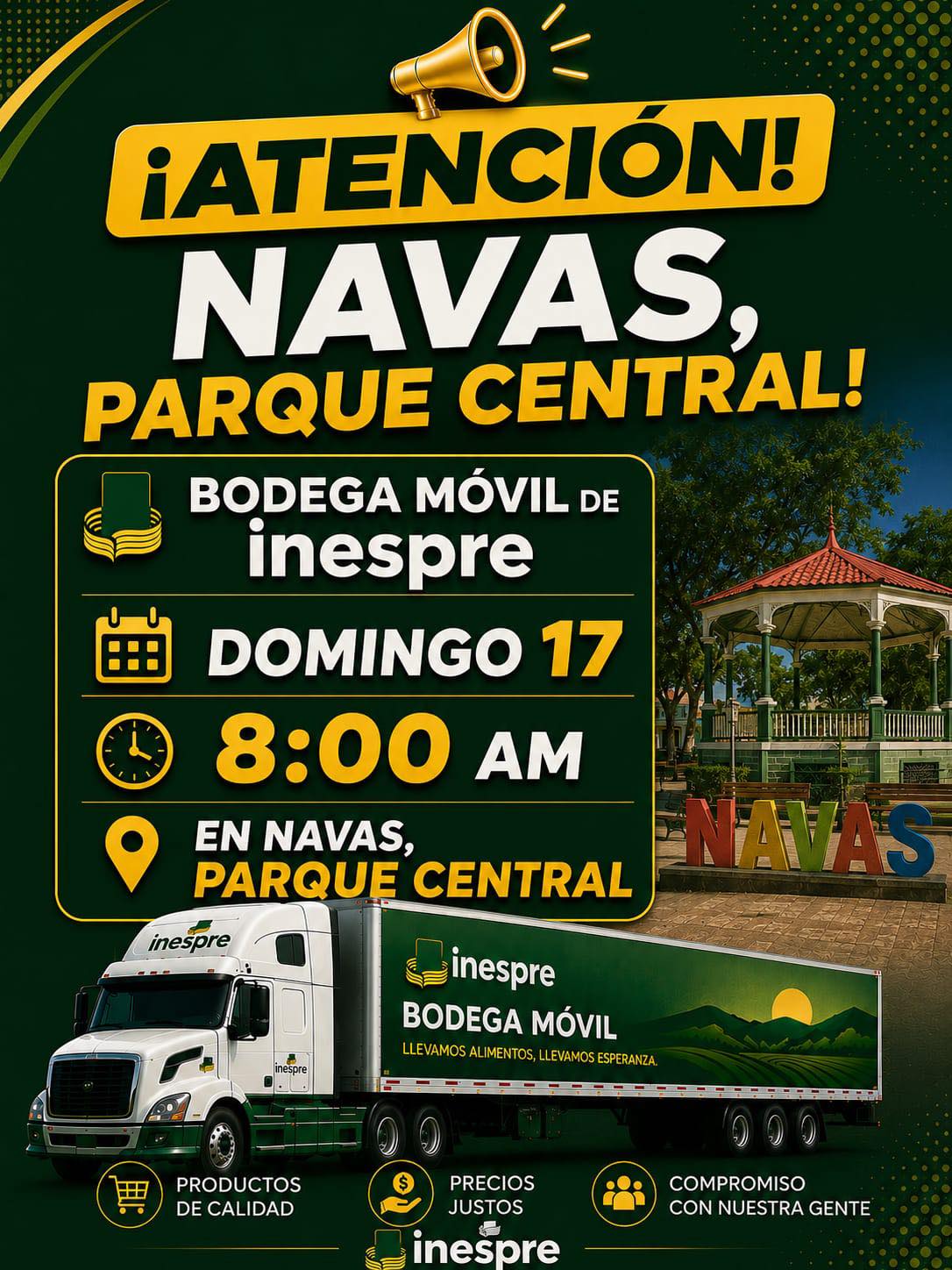 BODEGA MÓVIL DE INESPRE LLEGA ESTE DOMINGO AL PARQUE CENTRAL DE NAVAS